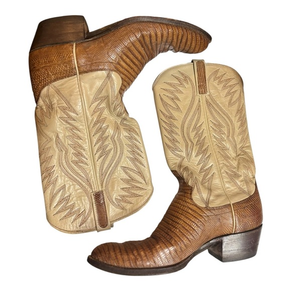 Dan Post Lizard Boots Brown and Beige Size 10.5 D Exotic Western Boots - Picture 6 of 13